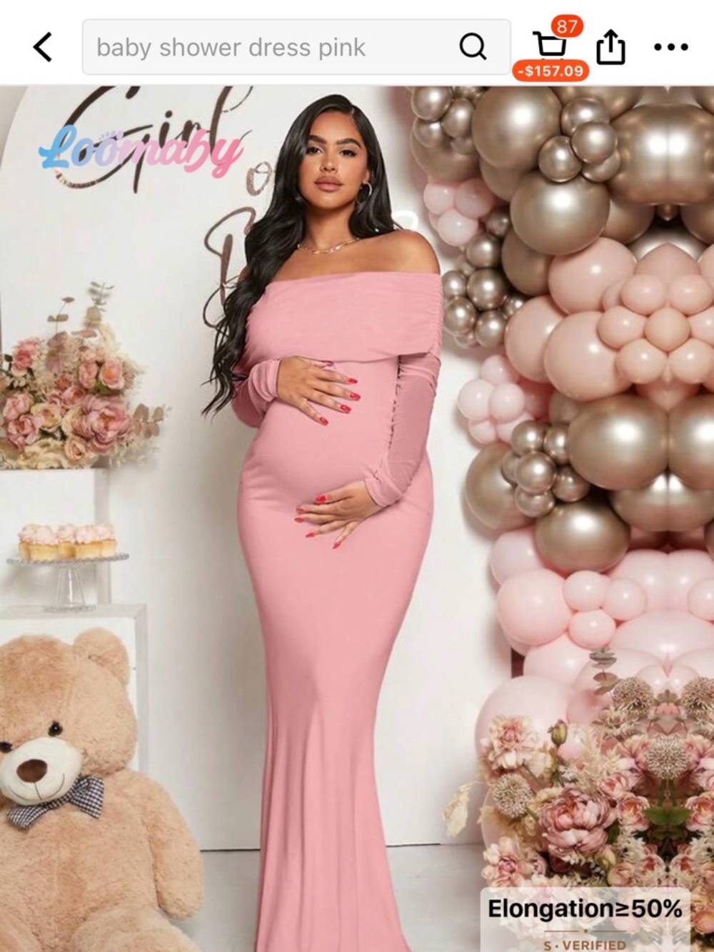 SHEIN Off-Shoulder Pink Maternity Maxi Dress